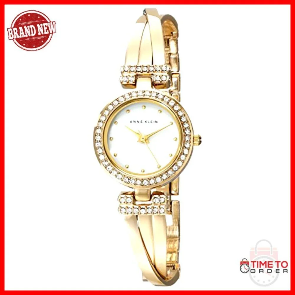Gold-Tone Crystal Accented Bangle Watch Set Elegant Minimal Chic Wristwear